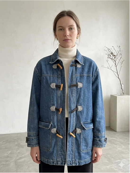 Liz Claiborne Jackets & Blazers - Liz Claiborne Denim Toggle Coat Jacket Plaid Lined Vintage 90s Boho Petite P